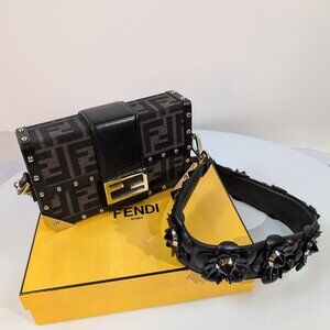 Fendi Black Baguette Trunk Mini in FF Jacquard Canvas with Upgraded Strap